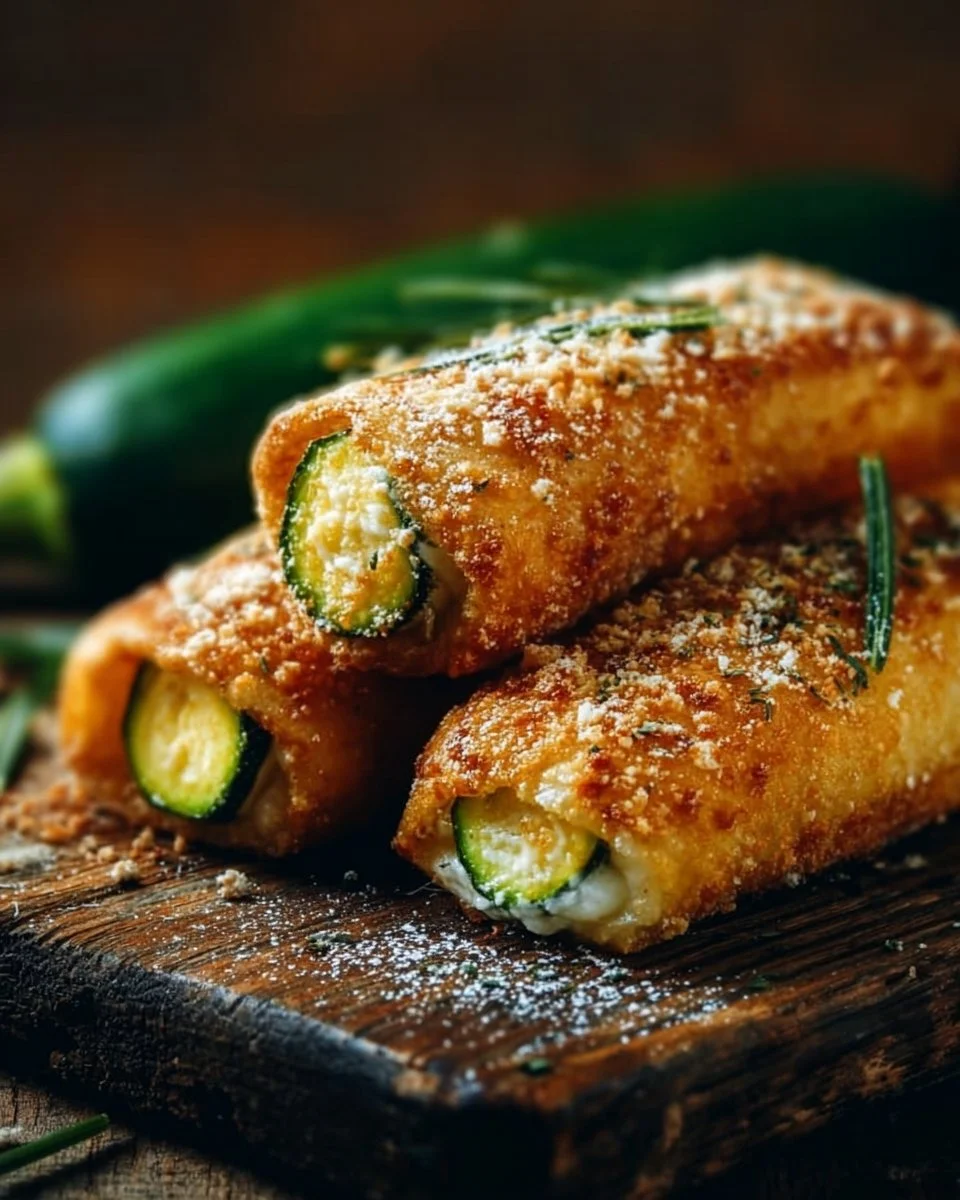 Courgettes en feuilles de brick dorées et croustillantes, prêtes à déguster.