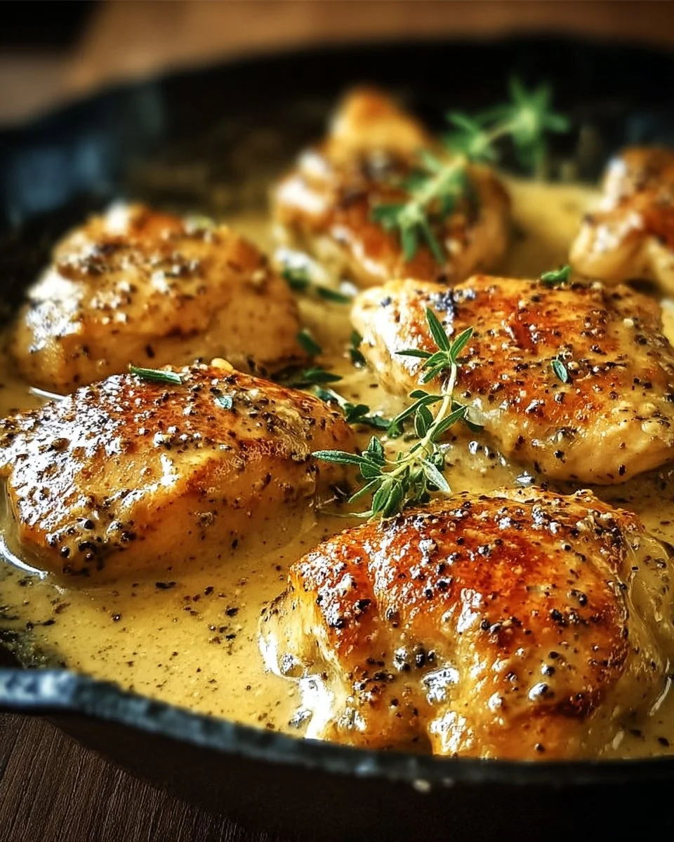 Poulet crémeux à la moutarde et au vinaigre de cidre blanc sur une assiette