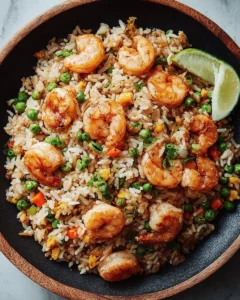 Crevette ail riz sauté