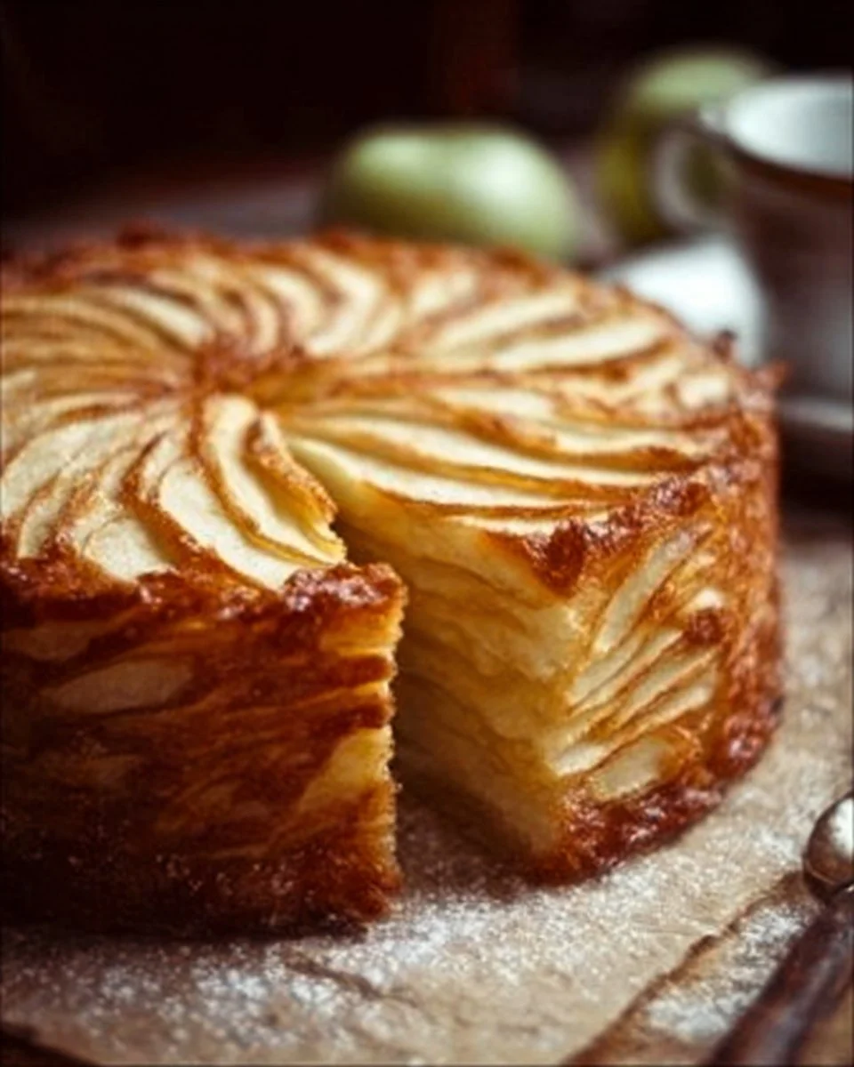 Gâteau Invisible aux Pommes délicieusement présenté sur une assiette