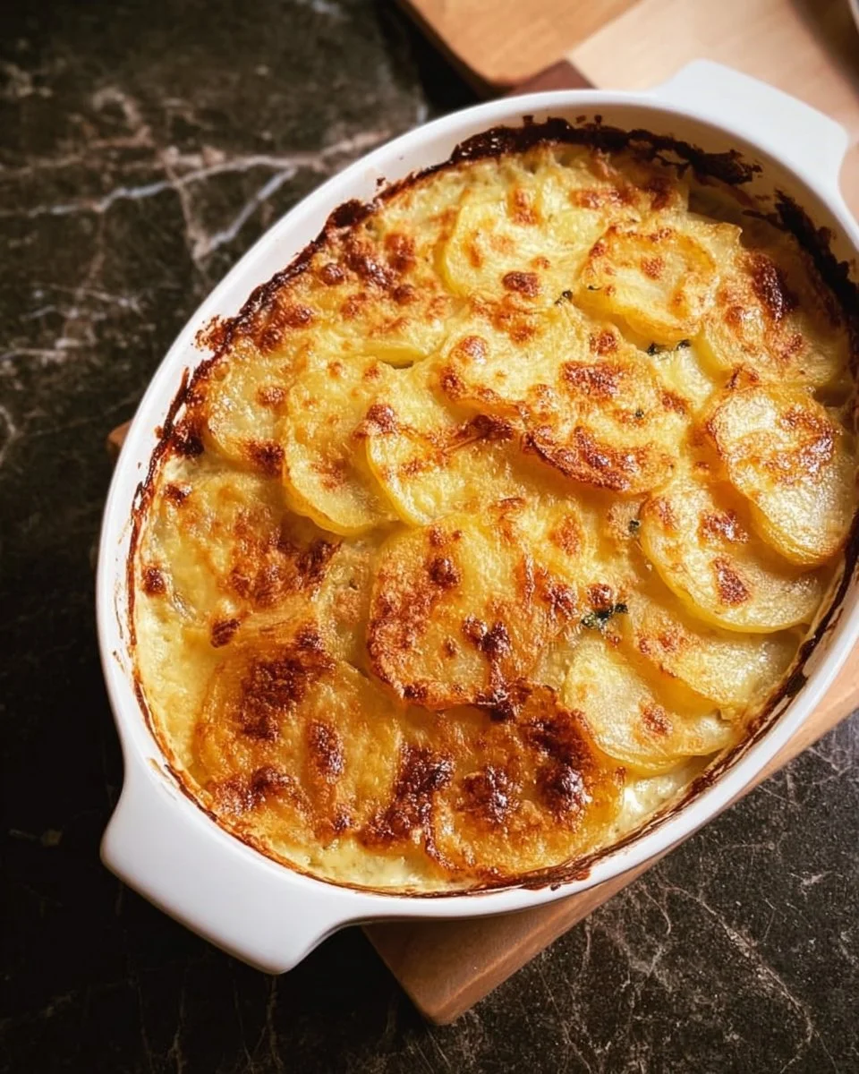 Gratin Dauphinois aux pommes de terre et fromage fondu, plat traditionnel français