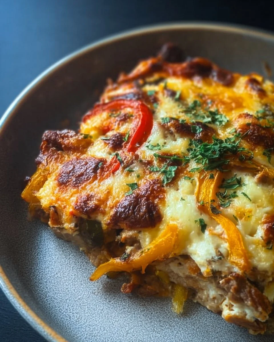 Gratin de fajitas savoureux avec légumes, viandes et fromage au four