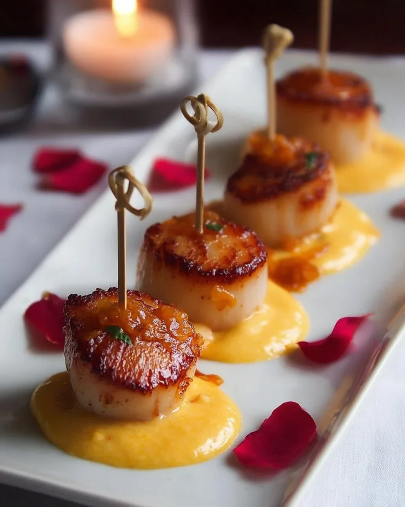 Idées pour un apéro gastronomique de la Saint-Valentin, Bouchées de Saint-Jacques en Crème de Safran