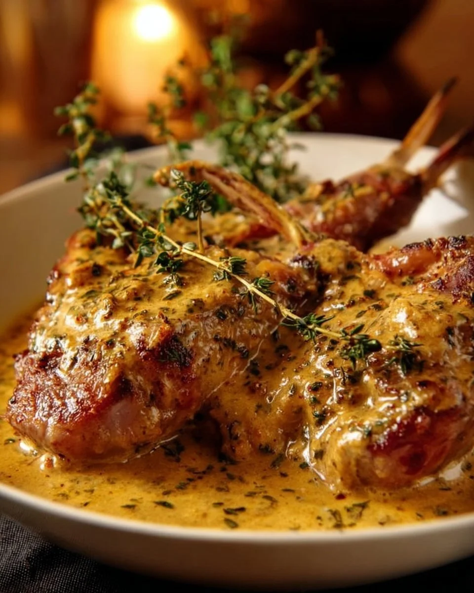 Recette de lapin rôti à la moutarde, un plat savoureux et délicat.