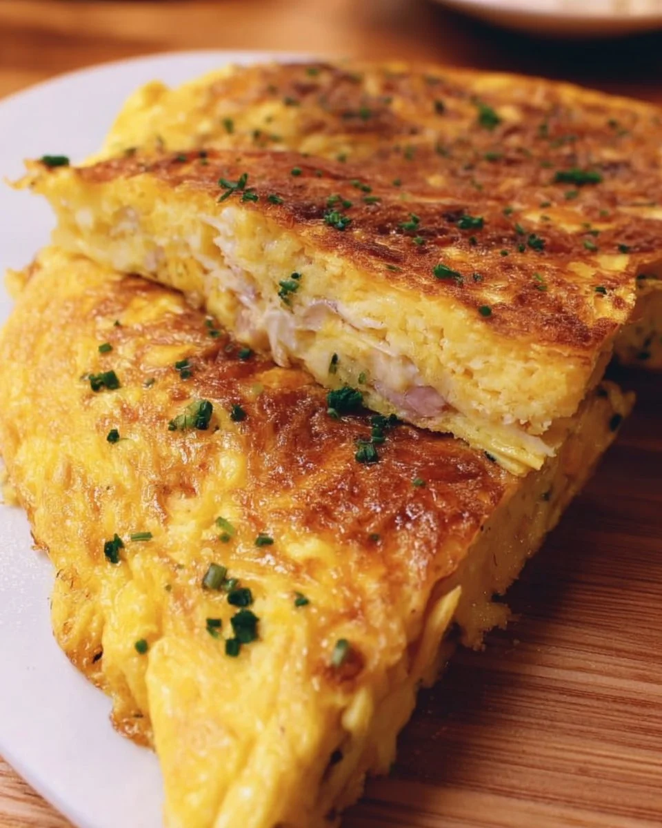 Omelette croquante servie avec des garnitures colorées et savoureuses