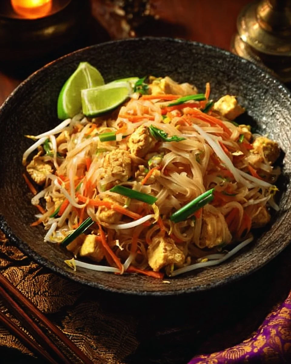 Pad Thaï au Poulet et Tofu, plat thaïlandais savoureux