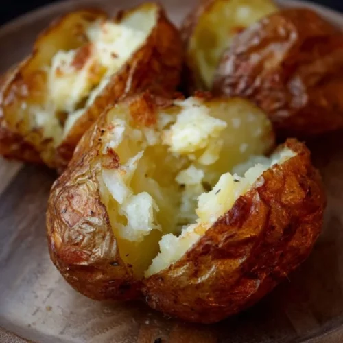 Pommes de terre en veste à la friteuse à air 2 Pommes de terre en veste préparées à la friteuse à air, croustillantes et dorées