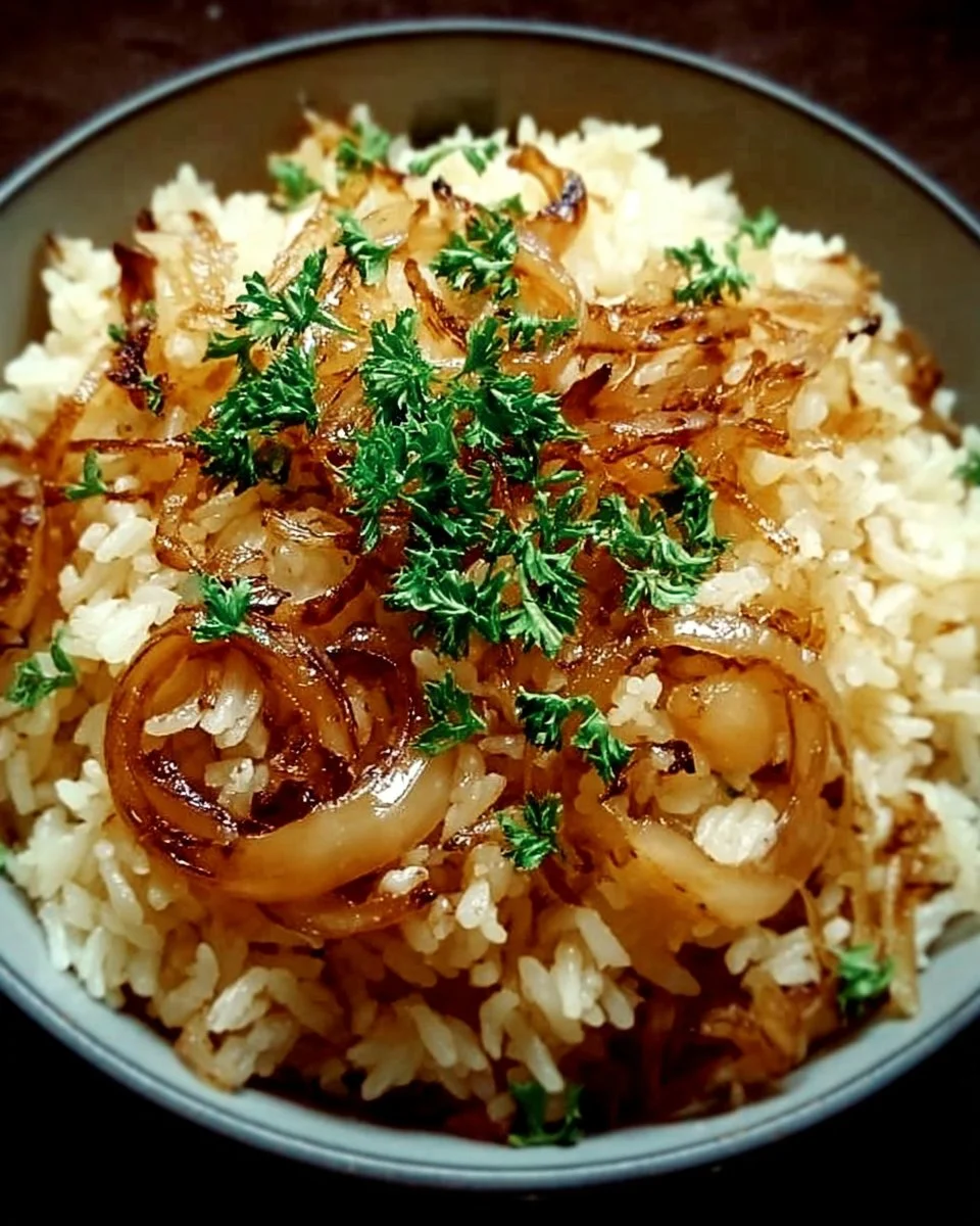 Riz pilaf à l'oignon savoureux servi dans un plat traditionnel
