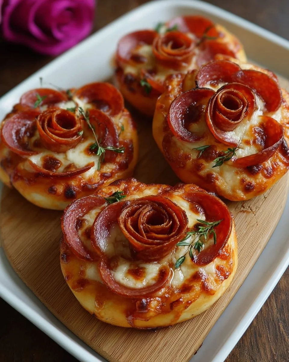 Pizza spéciale Saint-Valentin de Roses Pizza avec cœurs et garnitures délicieuses