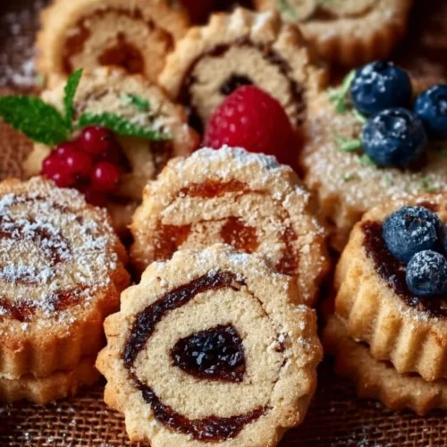 Assortiment de sablés fruités avec des fruits frais sur une assiette.