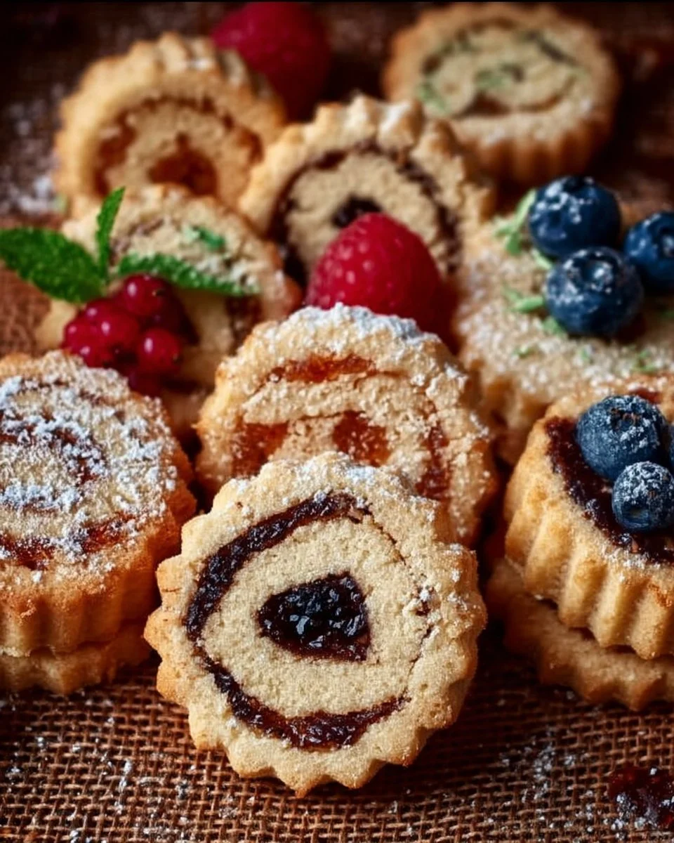 Assortiment de sablés fruités avec des fruits frais sur une assiette.