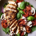 Salade Caprese au poulet grillé avec tomates, mozzarella et basilic