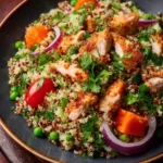 Salade complète quinoa poulet avec légumes frais et vinaigrette légère