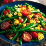 Salade colorée de haricots verts et maïs, saine et rafraîchissante.