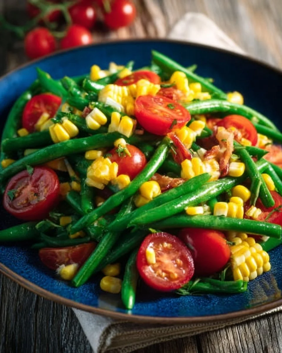 Salade colorée de haricots verts et maïs, saine et rafraîchissante.