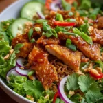 Salade Satay épicée et croquante avec légumes frais et sauce satay