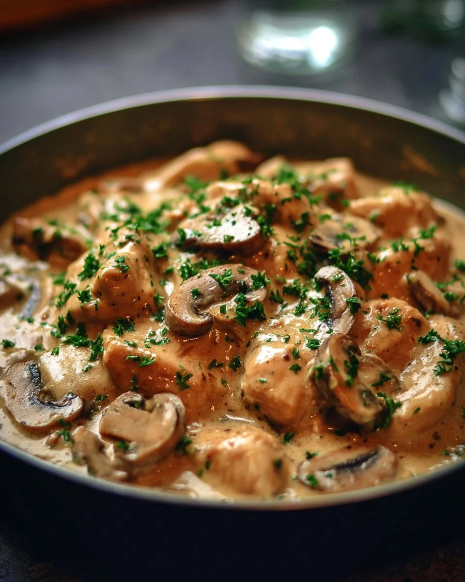 Stroganoff de poulet aux champignons, plat crémeux et réconfortant