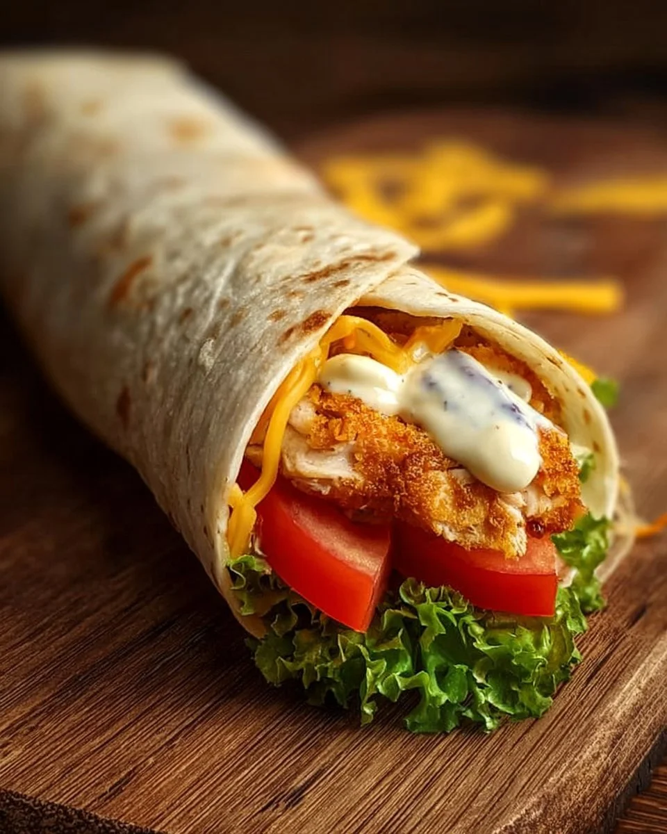 Wrap au poulet garni de sauce ranch crémeuse et légumes frais