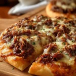 Boeuf Lent Naan Fromage Fondu, un plat délicieu de naan garni de boeuf et fromage fondu.