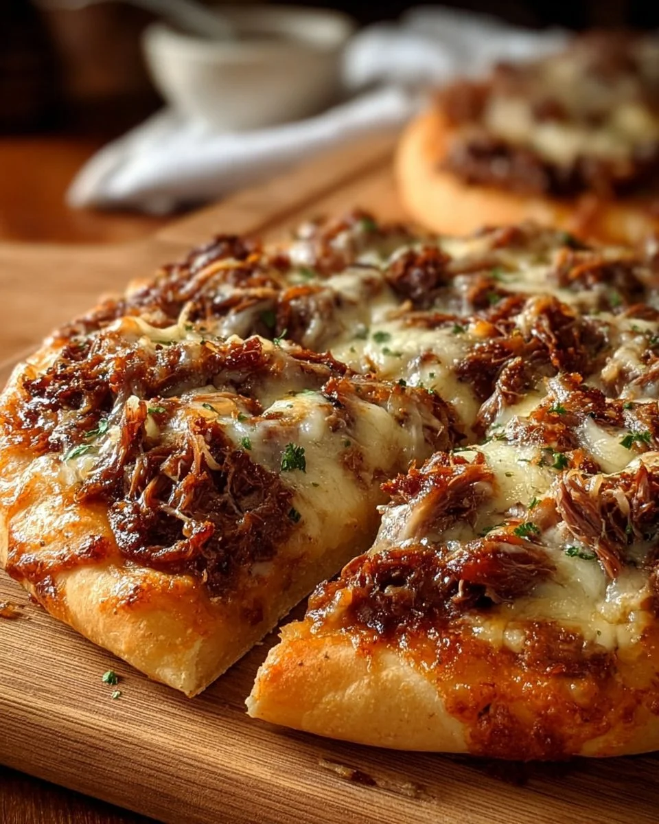 Boeuf Lent Naan Fromage Fondu, un plat délicieu de naan garni de boeuf et fromage fondu.