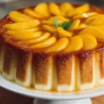 Charlotte Flan à la Pêche, un dessert savoureux et frais.