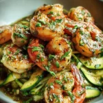Crevettes au beurre d'ail accompagnées de courgettes fraîchement sautées