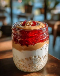 Flocons d&rsquo;avoine beurre d&rsquo;arachide confiture fraises