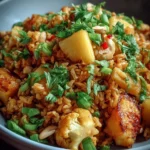 Fried rice avec ananas et chou-fleur servi dans un bol.