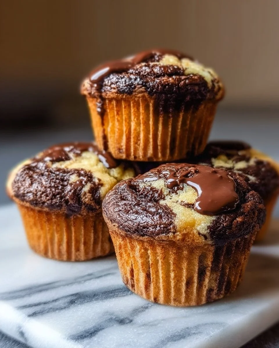 Muffins marbrés au Nutella présentés sur une assiette, réalisés avec amour.