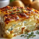 Poulet pommes de terre crémeux servi dans un plat appétissant.