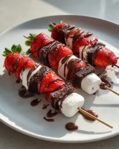 Brochettes de Brownies aux Fraises Sucrées