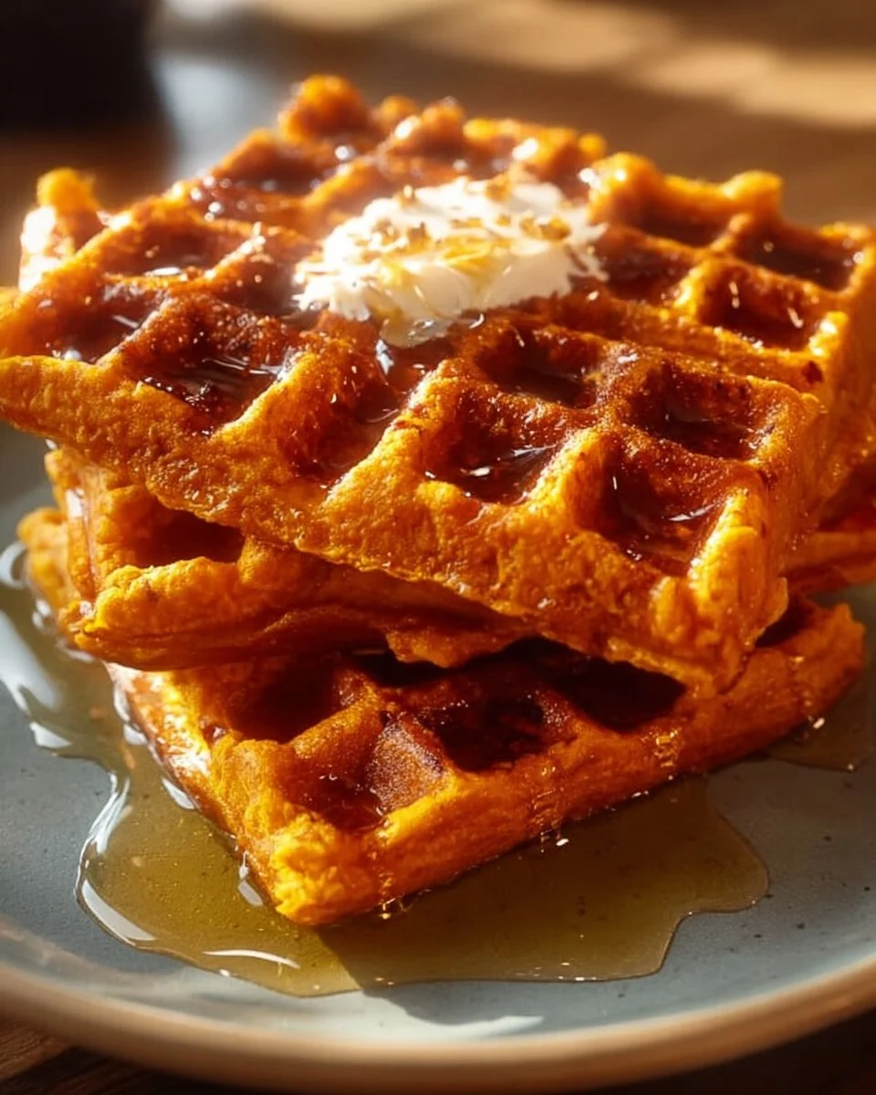 Gaufres patate douce croustillantes et savoureuses présentées sur une assiette