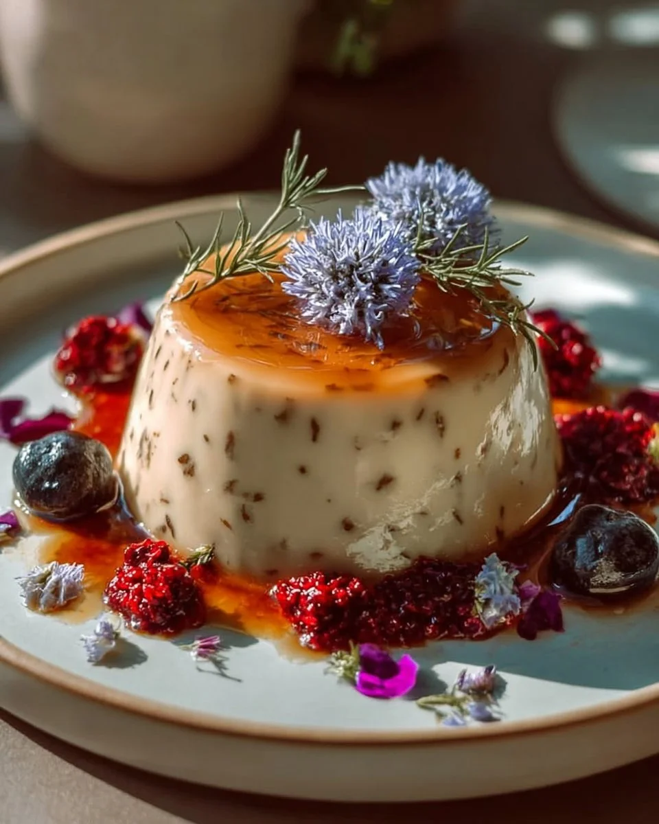 Panna cotta miel et lavande, dessert crémeux et floral présenté dans un verre.