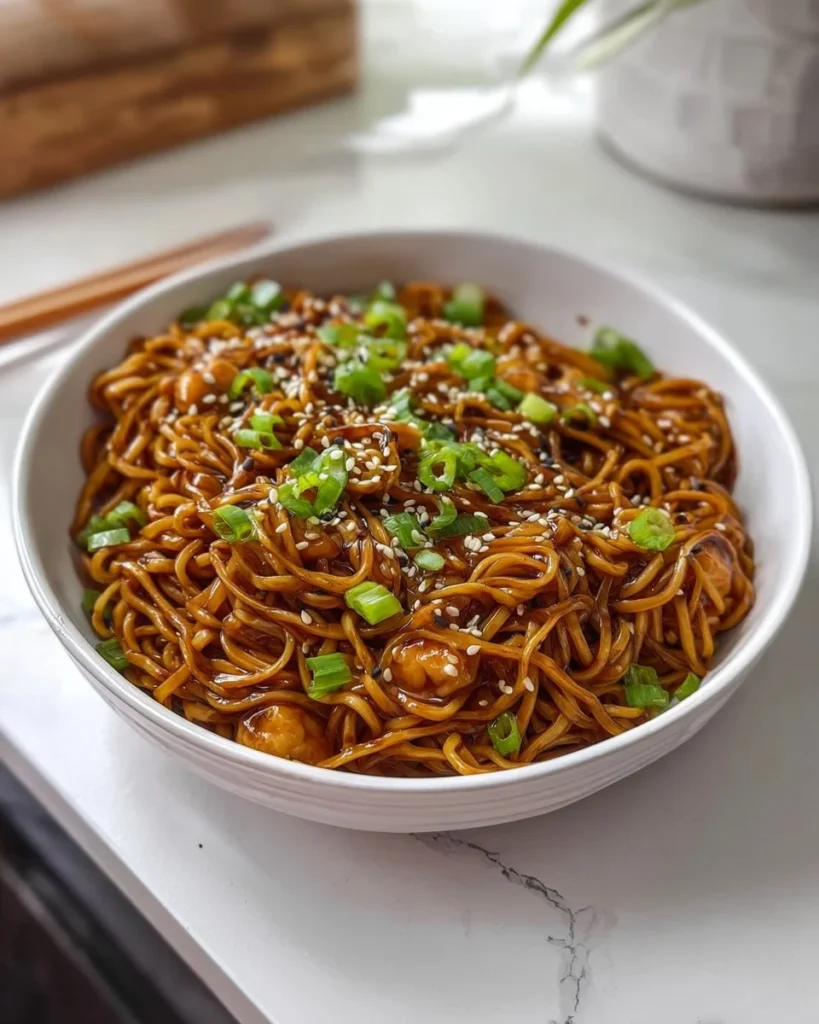 Poulet aux Nouilles à l’Ail Collant