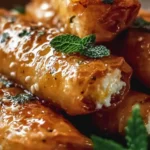 Rolls de feta croustillants cuits au four, prêts à déguster.