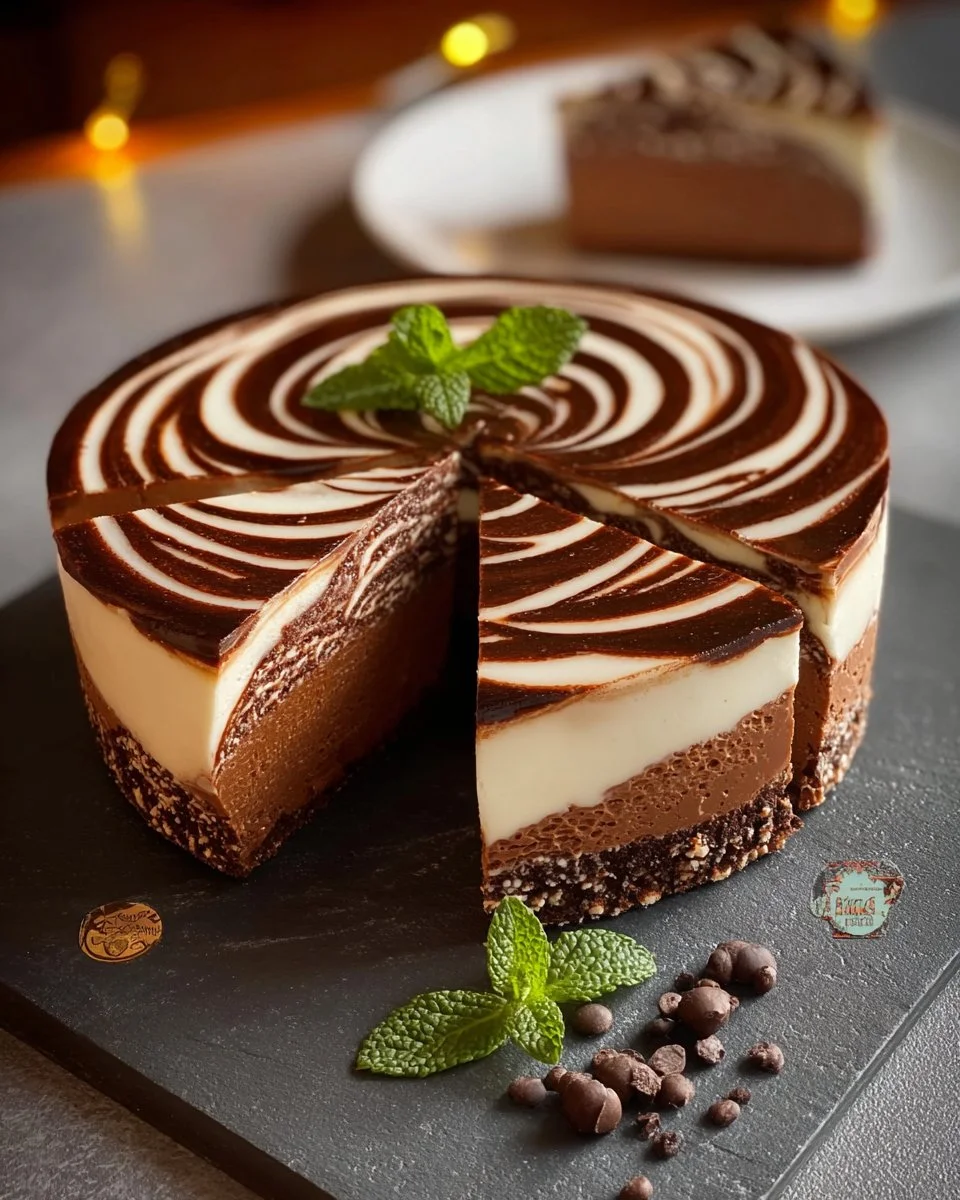 Mousse Zébrée aux Deux Chocolats servie dans un élégant dessert