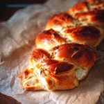 Pain brioché tressé au jambon et fromage, moelleux et savoureux