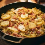 Poêlée paysanne aux endives servie dans une assiette colorée avec légumes variés.