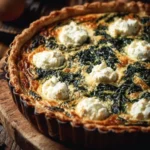 Quiche aux épinards et au chèvre, crémeuse et rapide à préparer.