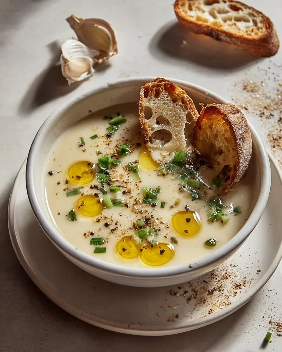 Soupe à l'Ail Classique à la Française servie dans un bol en céramique