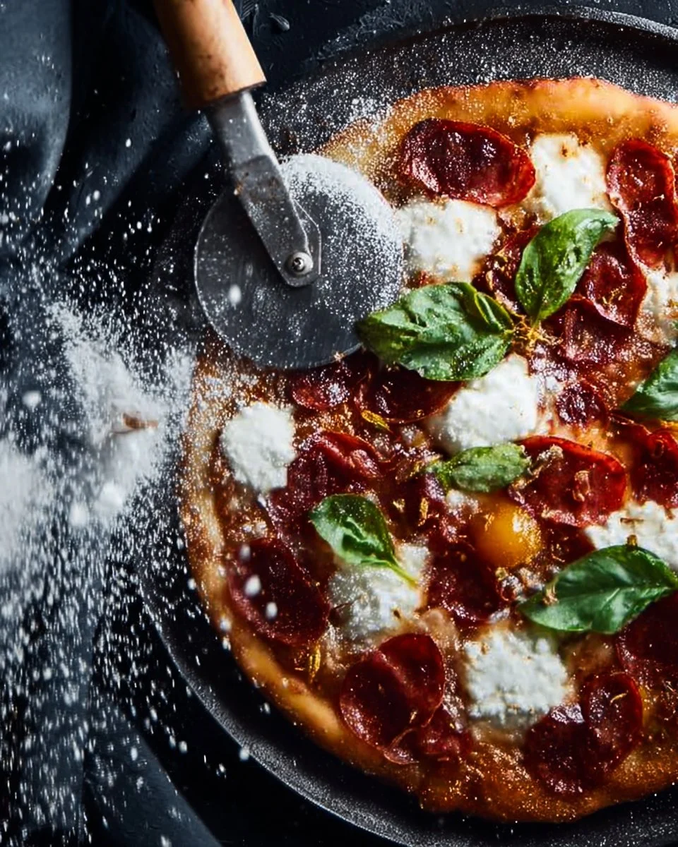 Tarte tatin aux tomates cerises et burrata, un plat délicieux et appétissant.