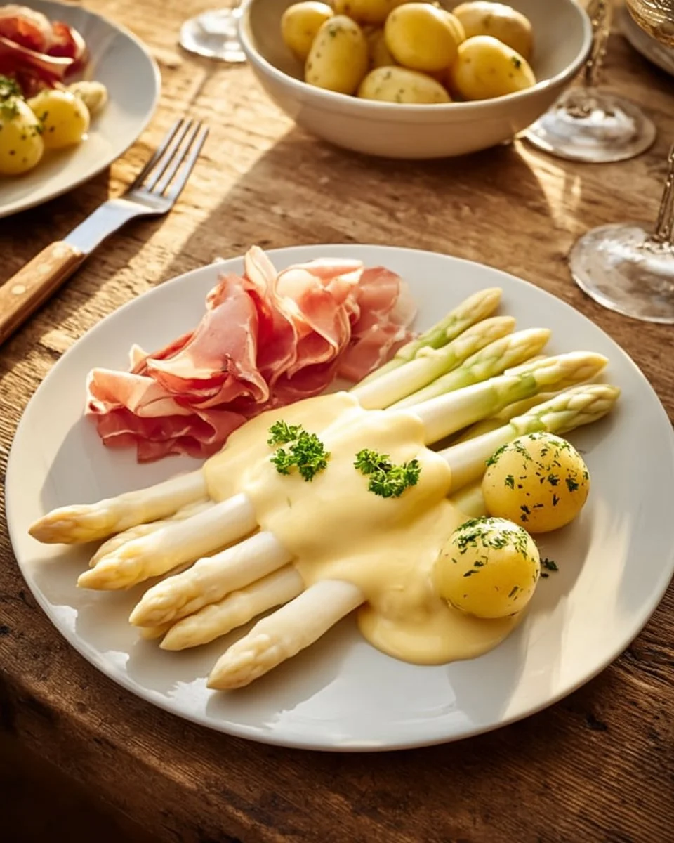 Asperges blanches servies avec une sauce hollandaise crémeuse et savoureuse
