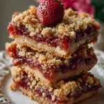 Barres crumble aux fraises et rhubarbes prêtes à déguster
