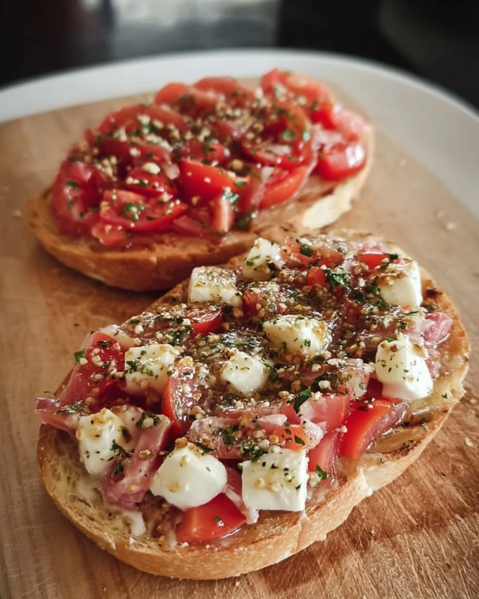Assiette de bruschetta garnie de tomates, basilic et huile d'olive