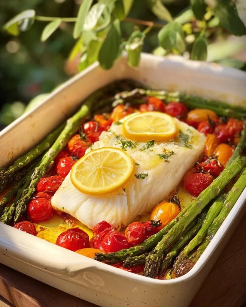 Cabillaud au four avec asperges et tomates cerises