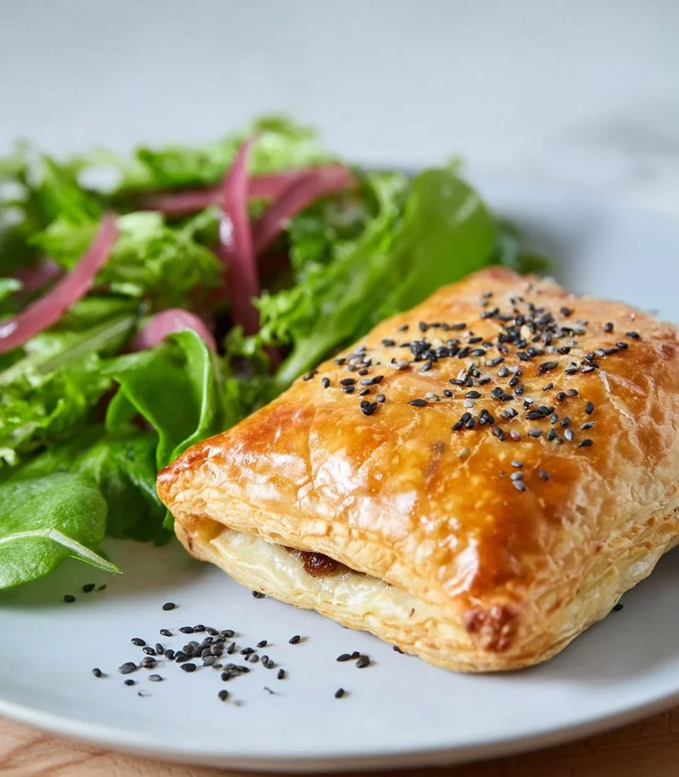 Chaussons feuilletés au pesto et mozzarella dorés et appétissants