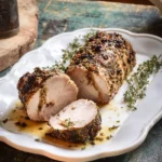Filet mignon cuit à l'air fryer, présentation savoureuse et appétissante.