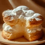 Gâteau Nuage moelleux sur une assiette avec des éclats de chocolat.