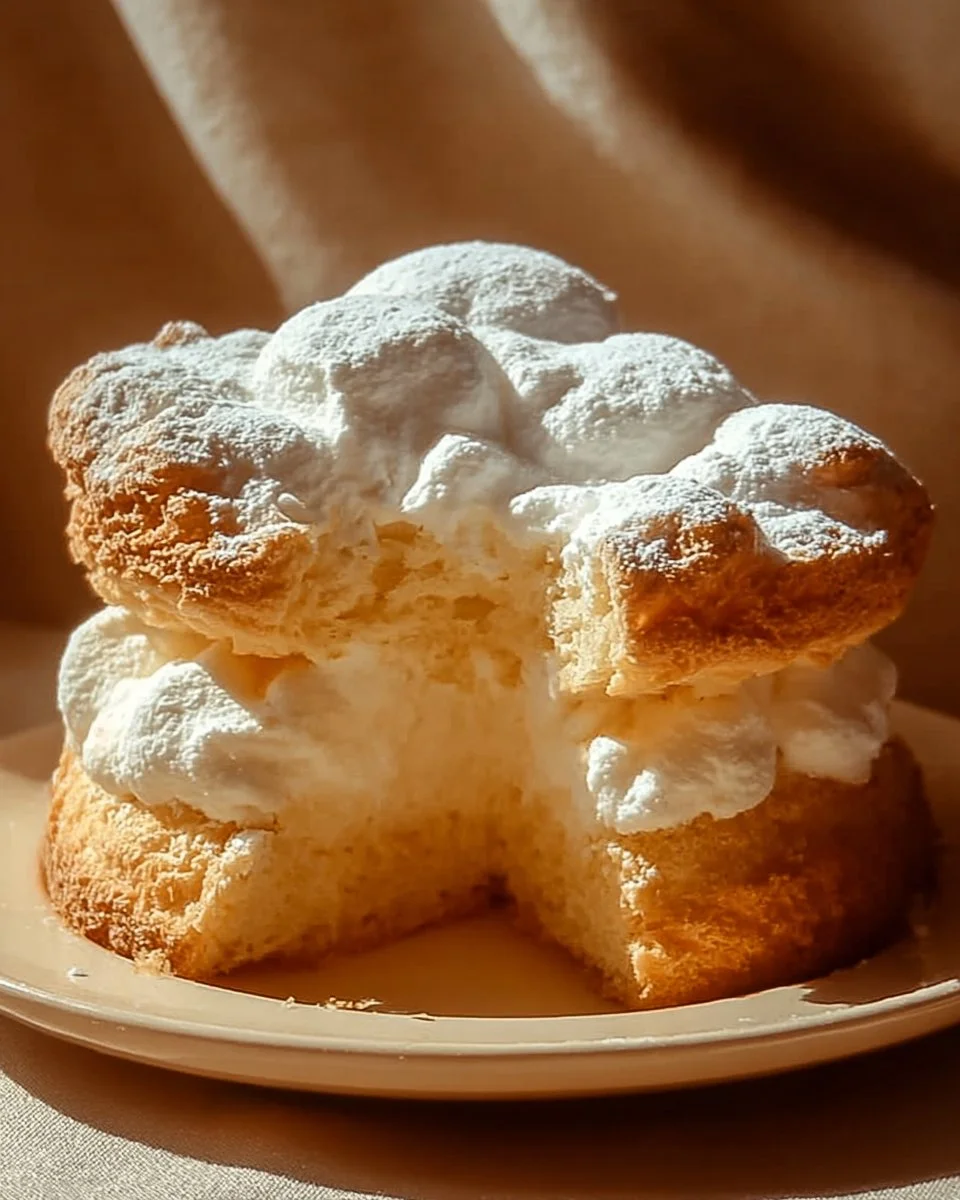 Gâteau Nuage moelleux sur une assiette avec des éclats de chocolat.