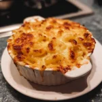 Gratin de macaroni de Paul Bocuse dans un plat en céramique doré